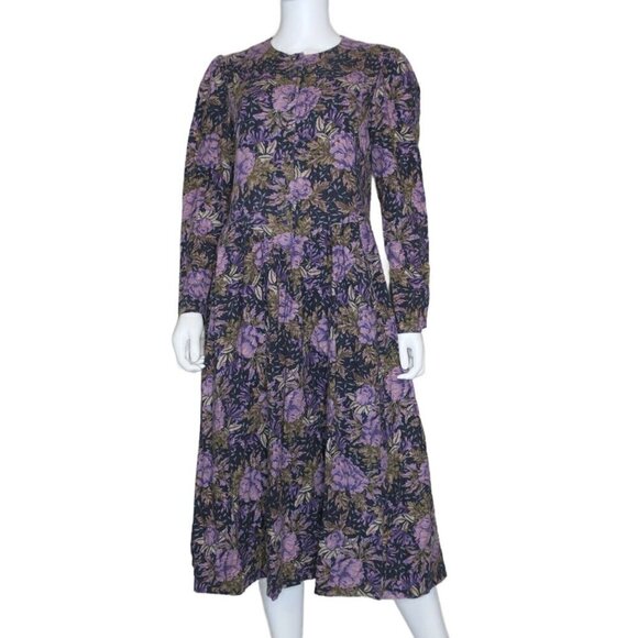 Vintage 80s Laura Ashley Cotton Wool Modest Cottagecore Floral Dress Women's 12 - Picture 2 of 6